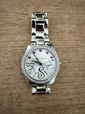 Betsey Johnson Silver-tone Watch with Pink Heart Accents